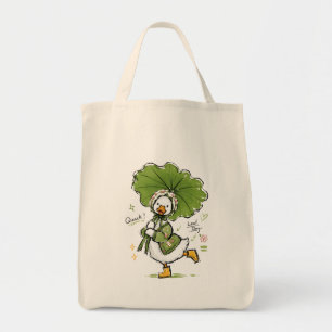 Süße Ente mit Blattregenschirm und floraler Haube Tragetasche
