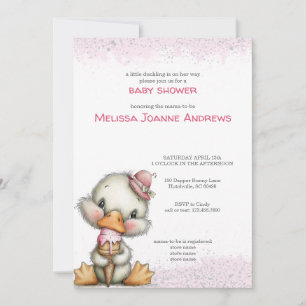 Süße Ente mit rosa Eiscrememädchen-Baby-Party Einladung
