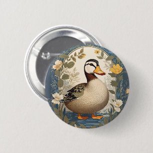 Süße Ente Vintage-Blumen Naturinspiriert Button