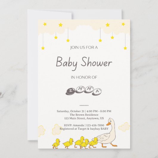 Süße Enten-Babyshower-Illustration im minimalistis Einladung (Vorderseite)