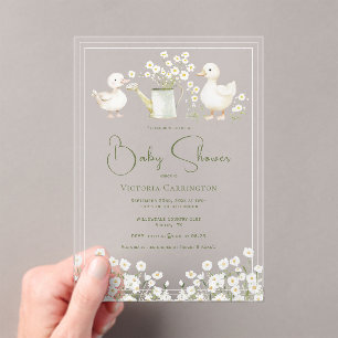 Süße Enten & Gänseblümchen Baby Shower Acryleinladungen