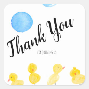 Süße Enten Hand Wasserfarbe Baby Shower Danke  Quadratischer Aufkleber