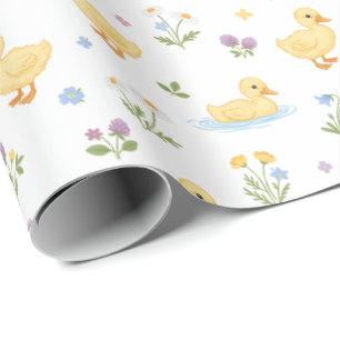 Süße Entenküken und Wildblumen Muster Geschenkpapier