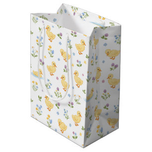 Süße Entenküken und Wildblumen Muster Mittlere Geschenktüte