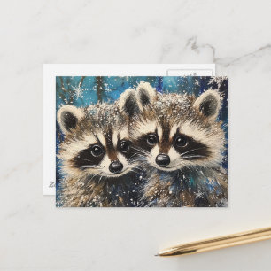 Süße entzückende Baby-Waschbären Winter-Kunst aus Postkarte