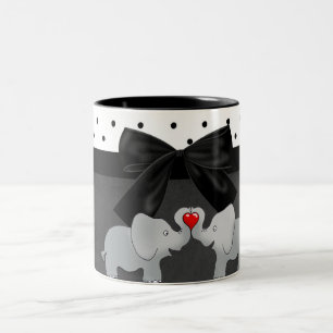 Süße entzückende Elefanten,Polka Punkte,Schwarze S Zweifarbige Tasse