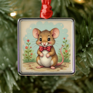 Süße entzückende kleine Maus mit Krawatte Ornament Aus Metall