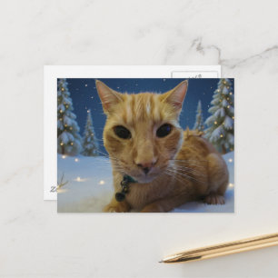 Süße entzückende rote Katze Winterwald Postkarte