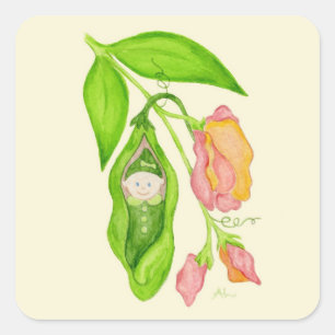 Süße Erbsen-Babyaufkleber Quadratischer Aufkleber