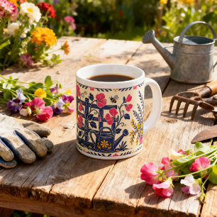 Süße-Erbsen-Garten-Volkskunst-Linolschnitt-Spalier Jumbo-Tasse