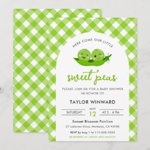Süße Erbsen Grün Gingham Babyparty Einladung