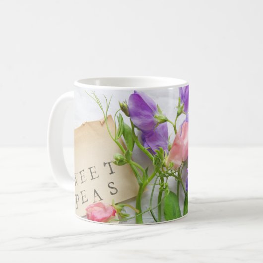 Süße Erbsen mit Wörtern Kaffeetasse (Vorderseite Links)