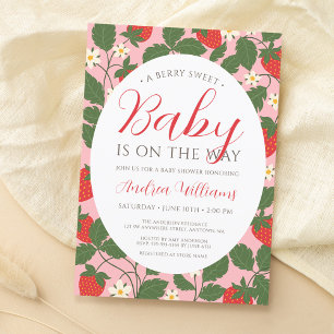 Süße Erdbeer Blumenranke Rosa Mädchen Baby Shower Einladung