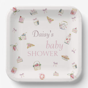 Süße Erdbeer-Dessert-Baby-Shower-Wasserfarbe Pappteller