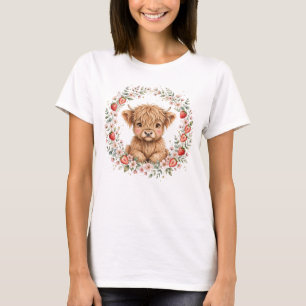 Süße Erdbeer-Hochlandkuh-Kalb-Frauenbekleidung T-Shirt