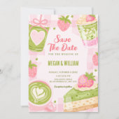 Süße Erdbeer-Matcha-Hochzeit Save The Date (Vorderseite)