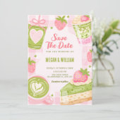 Süße Erdbeer-Matcha-Hochzeit Save The Date (Stehend Vorderseite)