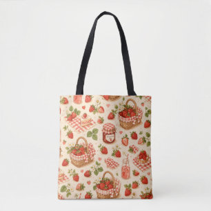 Süße Erdbeer-Picknick-Cottagecore-Gingham-Sommer Tasche
