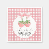 Süße Erdbeer-Rosa-Gingham-Baby-Shower Serviette (Vorderseite)