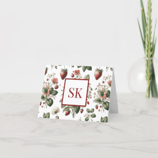 Süße Erdbeere & Florales Muster Custom Monogramm Dankeskarte