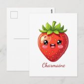 Süße Erdbeere Kawaii mit Monogramm Postkarte (Vorne/Hinten)