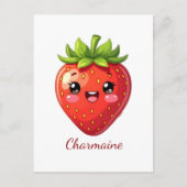 Süße Erdbeere Kawaii mit Monogramm Postkarte (Vorderseite)
