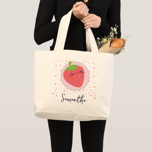 Süße Erdbeere Punkte Personalisiert Jumbo Stoffbeutel (Vorderseite (Produkt))