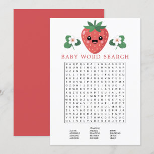 Süße Erdbeeren-Baby-Party-Wortsuche-Spiel Einladung