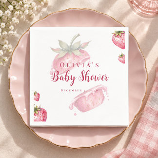 Süße Erdbeeren Baby Shower Papier-Teller Serviette