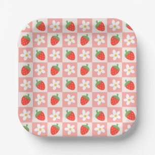 Süße Erdbeeren & Blumen Papier Teller