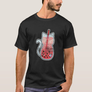 Süße Erdbeeren-Boba-Tea-Katze Japanische Neko-Bubb T-Shirt