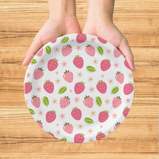 Süße Erdbeeren Rosa Mädchen Geburtstagspapierplatt Pappteller