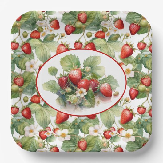 Süße Erdbeeren Wasserfarben Pappteller (Vorderseite)