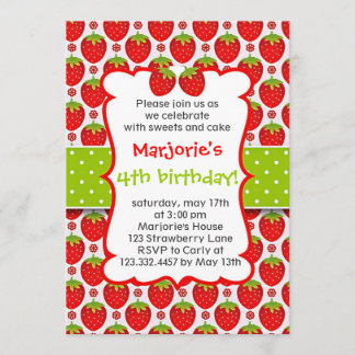 Süße Erdbeergeburtstags-Party Einladung