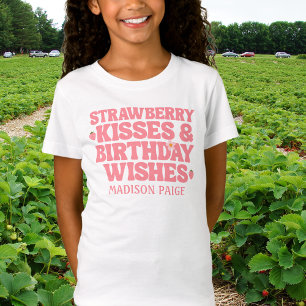Süße Erdbeerküsse Geburtstagswünsche Rosa Mädchen T-Shirt