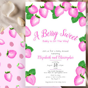 Süße Erdbeermädchen-Baby-Party Rosa Beere Einladung