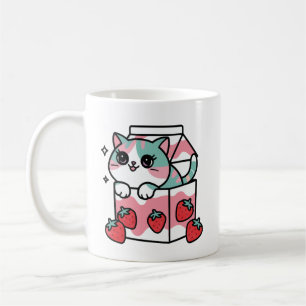 Süße Erdbeermilch-Katze Kaffeetasse