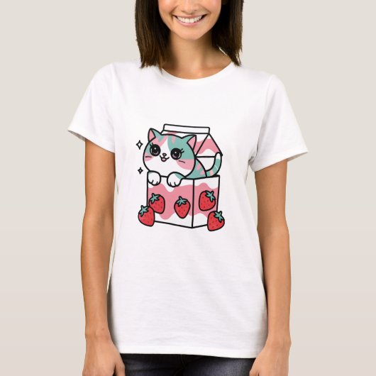 Süße Erdbeermilchkatze T-Shirt (Vorderseite)