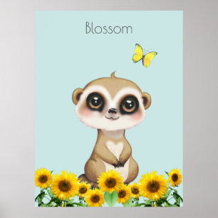 Süße Erdmännchen und Sonnenblumen Poster