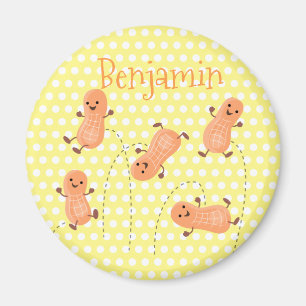 Süße Erdnüsse springen gelbe Cartoon-Illustration Magnet
