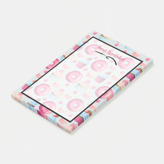 Süße Erinnerungen Donut Macaron und Cupcake Muster Post-it Klebezettel (angewinkelt)