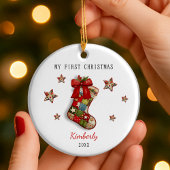 Süße erste Baby-Weihnachts-Patchwork-Strumpf Keramik Ornament