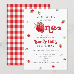 Süße Erste Beere zum ersten Geburtstag Erdbeere Gi Einladung