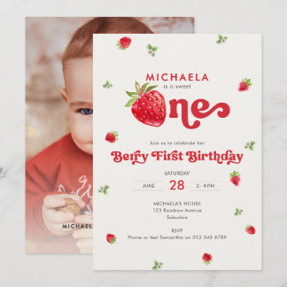 Süße Erste Beere zum ersten Geburtstag Erdbeeren F Einladung