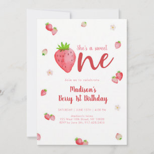 Süße erste Erdbeeren zum ersten Geburtstag Einladung