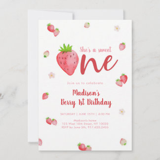Süße erste Erdbeeren zum ersten Geburtstag Einladung
