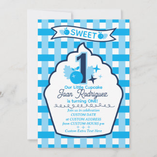 Süße erste Geburtstags-Gingham-Foto-Einladungen Einladung