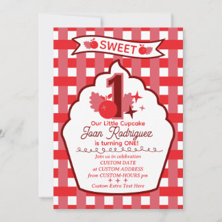 Süße erste Geburtstags-Gingham-Foto-Einladungen Einladung