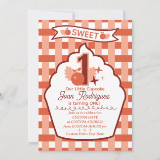 Süße erste Geburtstags-Gingham-Fotoeinladungen Einladung
