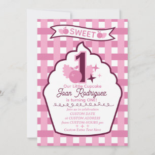 Süße erste Geburtstags-Gingham-Fotoeinladungen Einladung